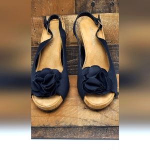 Aerosoles black plush lily sling back espadrille sz 7m